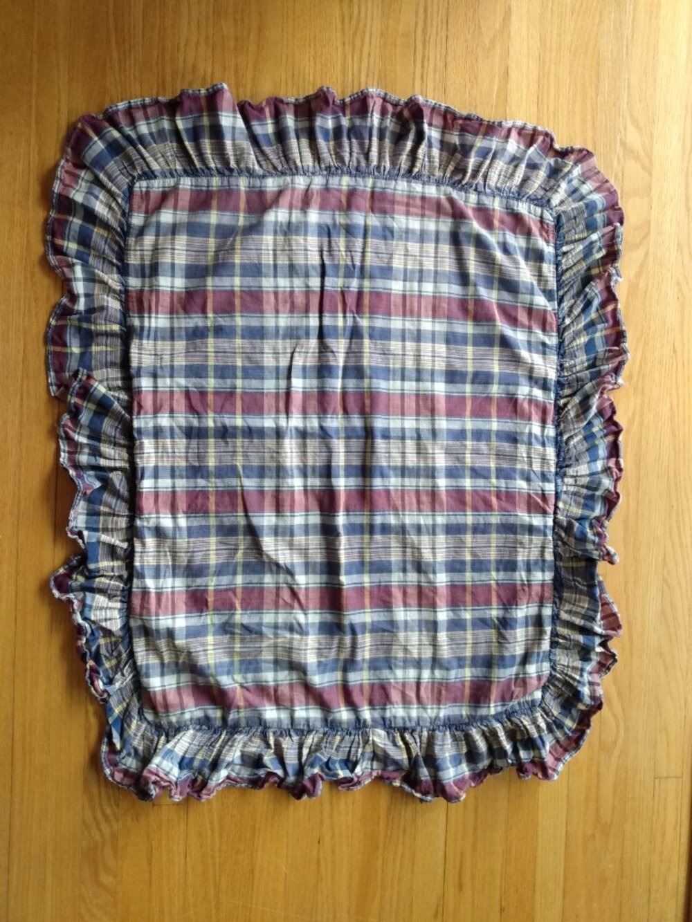 Vintage Ralph Lauren Polo Pillow Sham Madras Plaid Chambray Ruffle - Picture 2 of 14